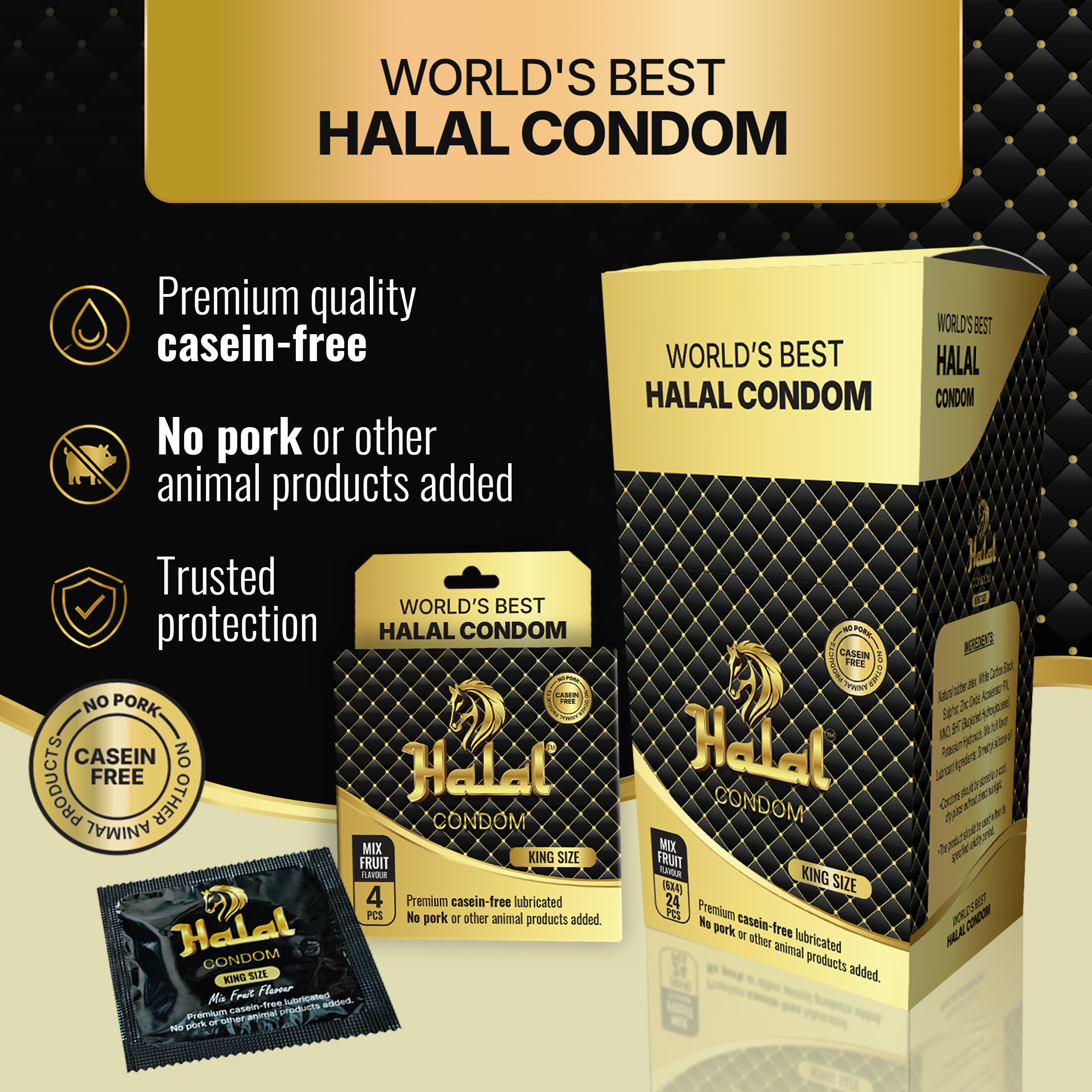 Halal Condoms King Size pack and pouch visual